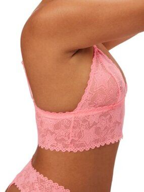 Parade Perfect Lace Triangle Bralette & 2 Thong Set M Pink Star NWOT